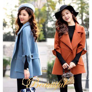 3/4-sleeve Plain Woolen Coat