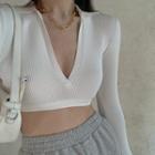 Long-sleeve Crop Knit Top White - One Size