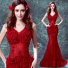 Sleeveless Frill-trim Mermaid Wedding Gown