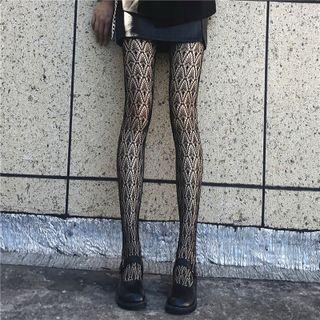 Argyle Fishnet Tights Peacock - Black - One Size