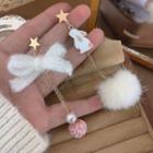Asymmetrical Fluffy Rabbit Dangle Earring / Clip-on Earring