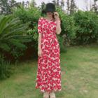 Wrap-front Floral Print Maxi Dress Red - One Size