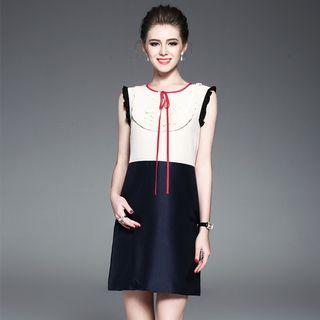 Sleeveless Frilled Tie-neck Panel Dress