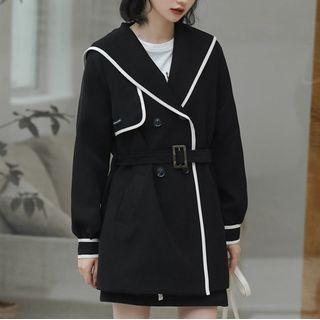 Contrast Trim Double-buttoned Coat