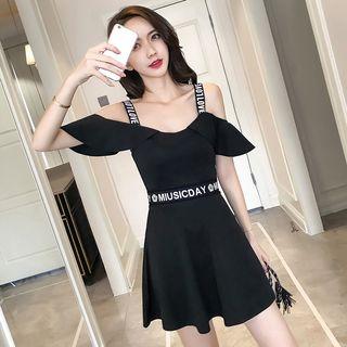 Short-sleeve Lettering Cutout A-line Mini Dress