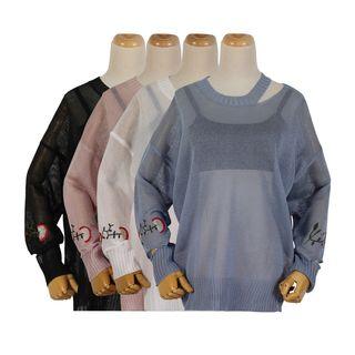 Embroidery Sheer Knit Top