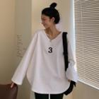 Long-sleeve Numbering T-shirt White - One Size