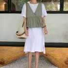 Set: Crew-neck Short-sleeve T-shirt Dress + V-neck Vest