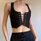 Square-neck Lace-up Crop Tank Top