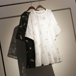 Set: Embroidered Elbow Sleeve Fishnet Dress + Slipdress