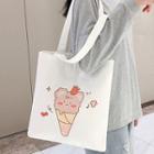 Print Canvas Tote Bag Cone Bear - White - One Size
