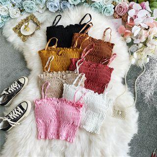 Frill-hem Smocked Padded Camisole Top