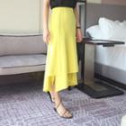 Band-waist Asymmetric-hem Long Skirt