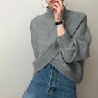 Mock-neck Asymmetrical Loose-fit Sweater Gray - One Size