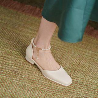 Beaded Ankle Strap Block-heel Sandals