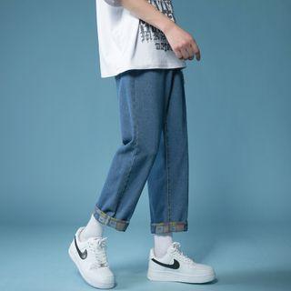 Cartoon Print Trim Straight Leg Jeans