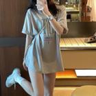 Short-sleeve Lettering T-shirt Mocha Gray - One Size