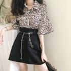 Faux-leather Skirt / Leopard Printed Blouse