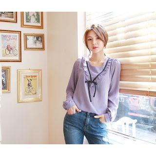 Frill-trim Bow-front Striped Top