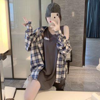 Loose-fit Plaid Light Shirt / Mini Tank Dress