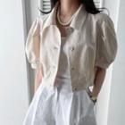 Collared Puff-sleeve Crop Jacket