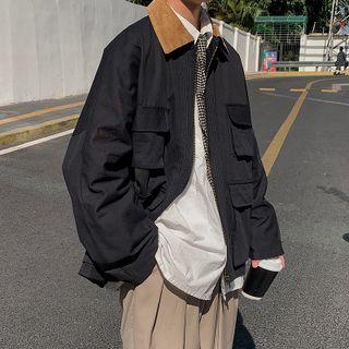 Color Block Collar Cargo Jacket