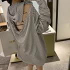 Open Back Striped Hooded Long-sleeve T-shirt