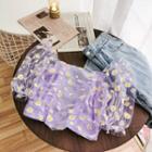 Short-sleeve Floral Print Mesh Top