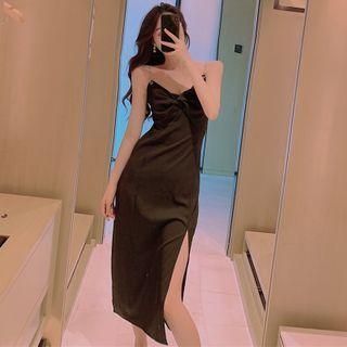 Spaghetti Strap Twist Slit Midi Bodycon Dress