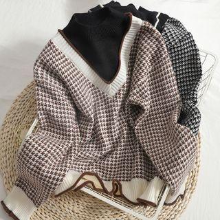Mock Two-piece Houndstooth Sweater