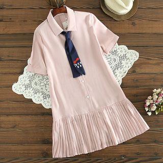 Tie Short-sleeve Collared Dress