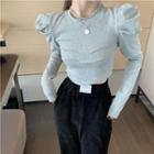 Puff-sleeve Top / High Waist Wide Leg Pants