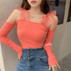 Long-sleeve Bow Cold-shoulder Knit Top