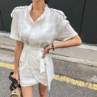 Stand-collar Linen Blend Mini Trench Dress