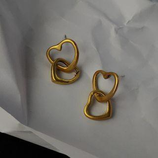 Interlocking Heart Alloy Dangle Earring A-512 - 1 Pair - Gold - One Size