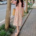 Puff-sleeve Blouse / Floral Print A-line Overall Dress