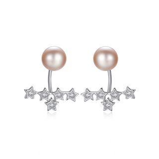 Sterling Silver Fashion And Elegant Star Pink Freshwater Pearl Earrings With Cubic Zirconia Silver - One Size