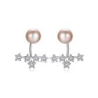 Sterling Silver Fashion And Elegant Star Pink Freshwater Pearl Earrings With Cubic Zirconia Silver - One Size