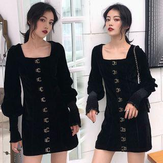 Square-neck Long-sleeve Mini A-line Dress