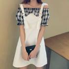Mock Two-piece Short-sleeve Cold Shoulder A-line Mini Dress