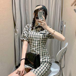 Frog-button Plaid Qipao Mini Dress