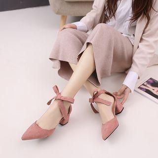 Pointy Toe Ankle Strap Dorsay Block Heel Pumps