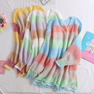 Oversized Long-sleeve Color Block Knit Top