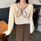 Dotted Bow Long-sleeve Knit Top
