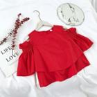 Open Shoulder Tiered Short-sleeve Blouse