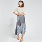 Tie-waist Patterned Wrap Skirt Blue - One Size