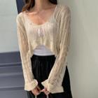Tie-front Pointelle-knit Cardigan