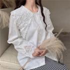 Lace Panel Long Sleeve Blouse White - One Size