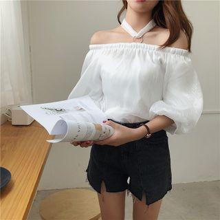 Elbow-sleeve Off Shoulder Organza Top