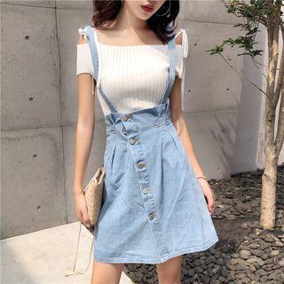 Button Front A-line Skirt With Strap